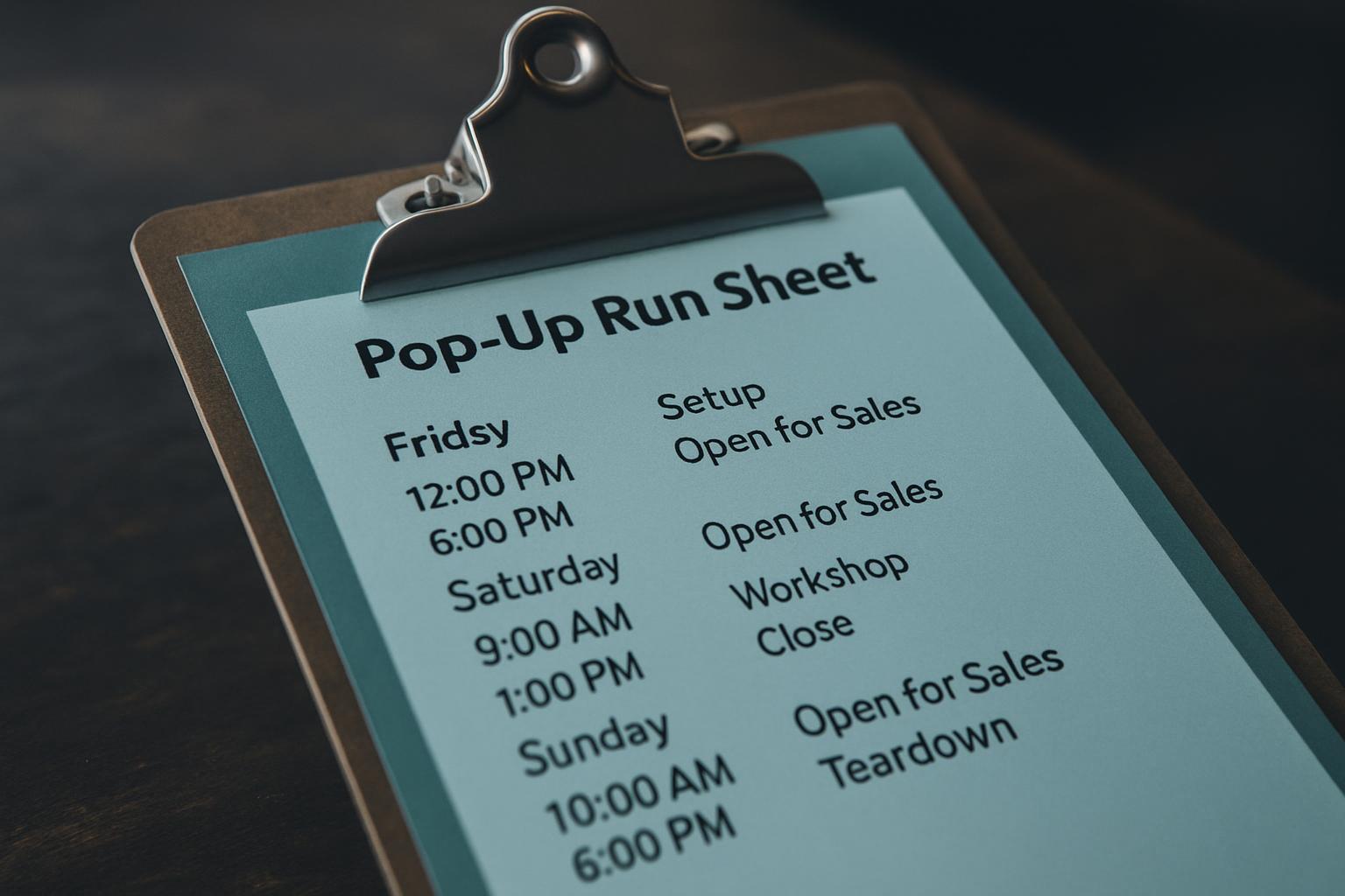 Pop-up run sheet